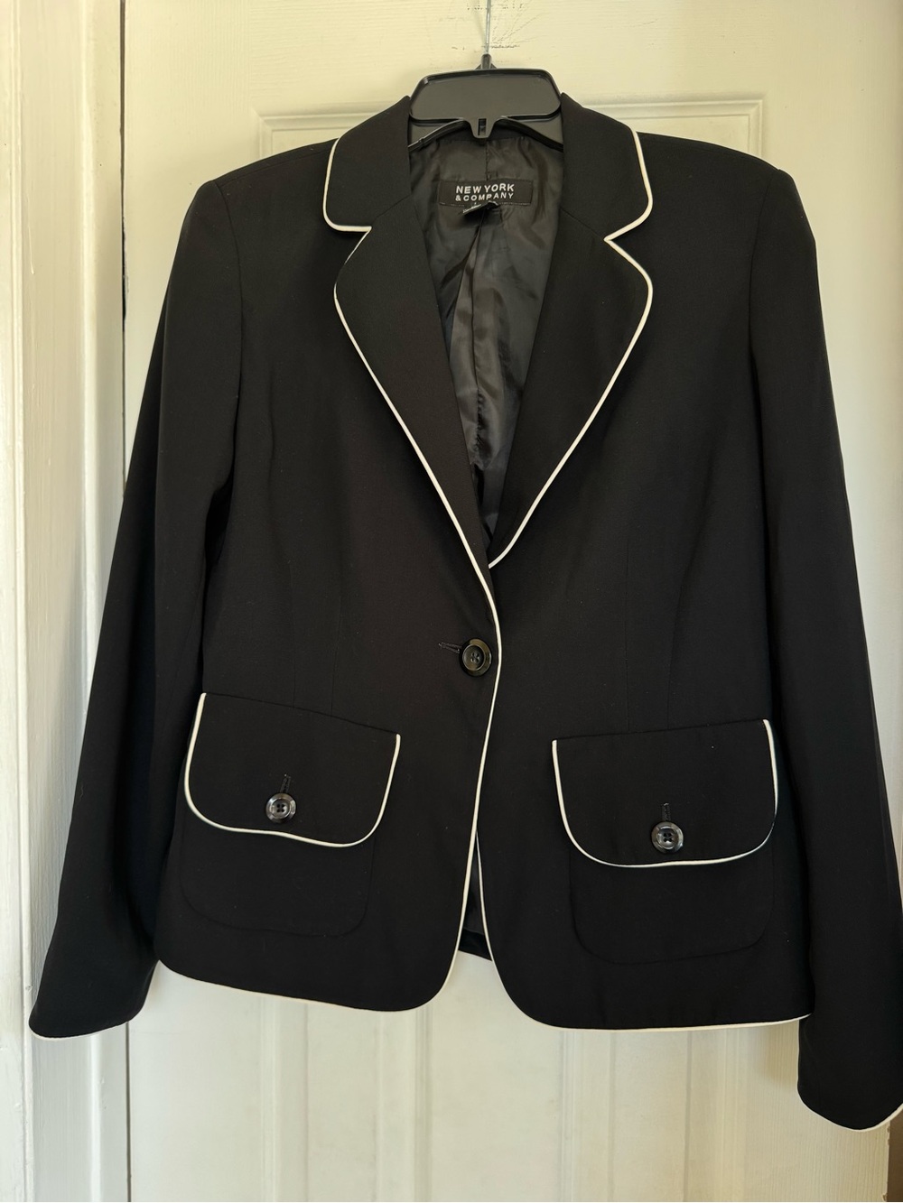 New York & Company Black Blazer with White Trim